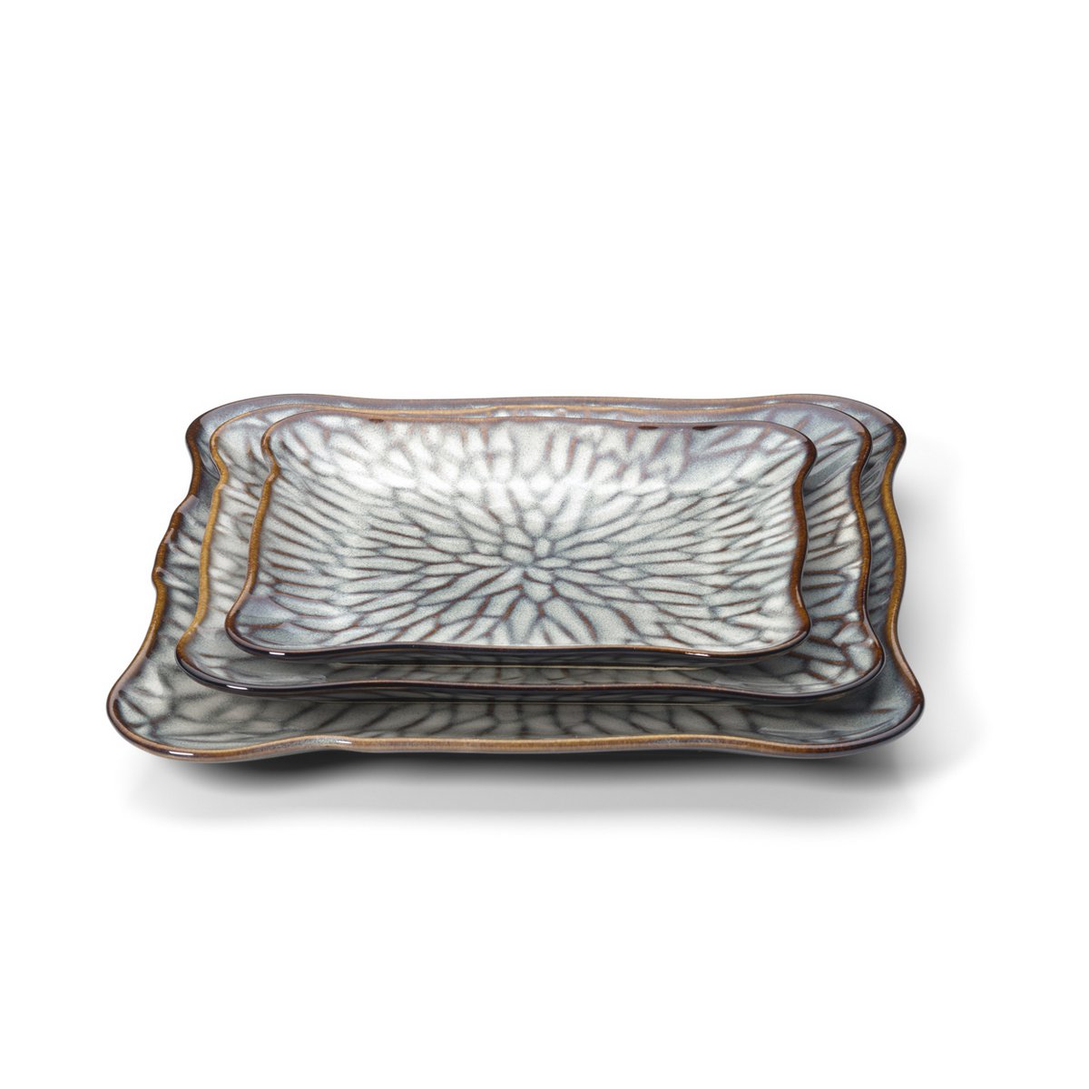 The Lotus Ice Square Plate - Grey Brown - M