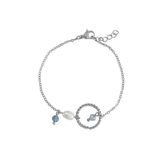 Aquamarine, Sapphire and Pearl Bracelet - Silver