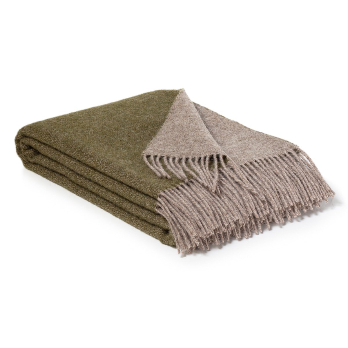 Reversible wool Throw Blanket MOSS