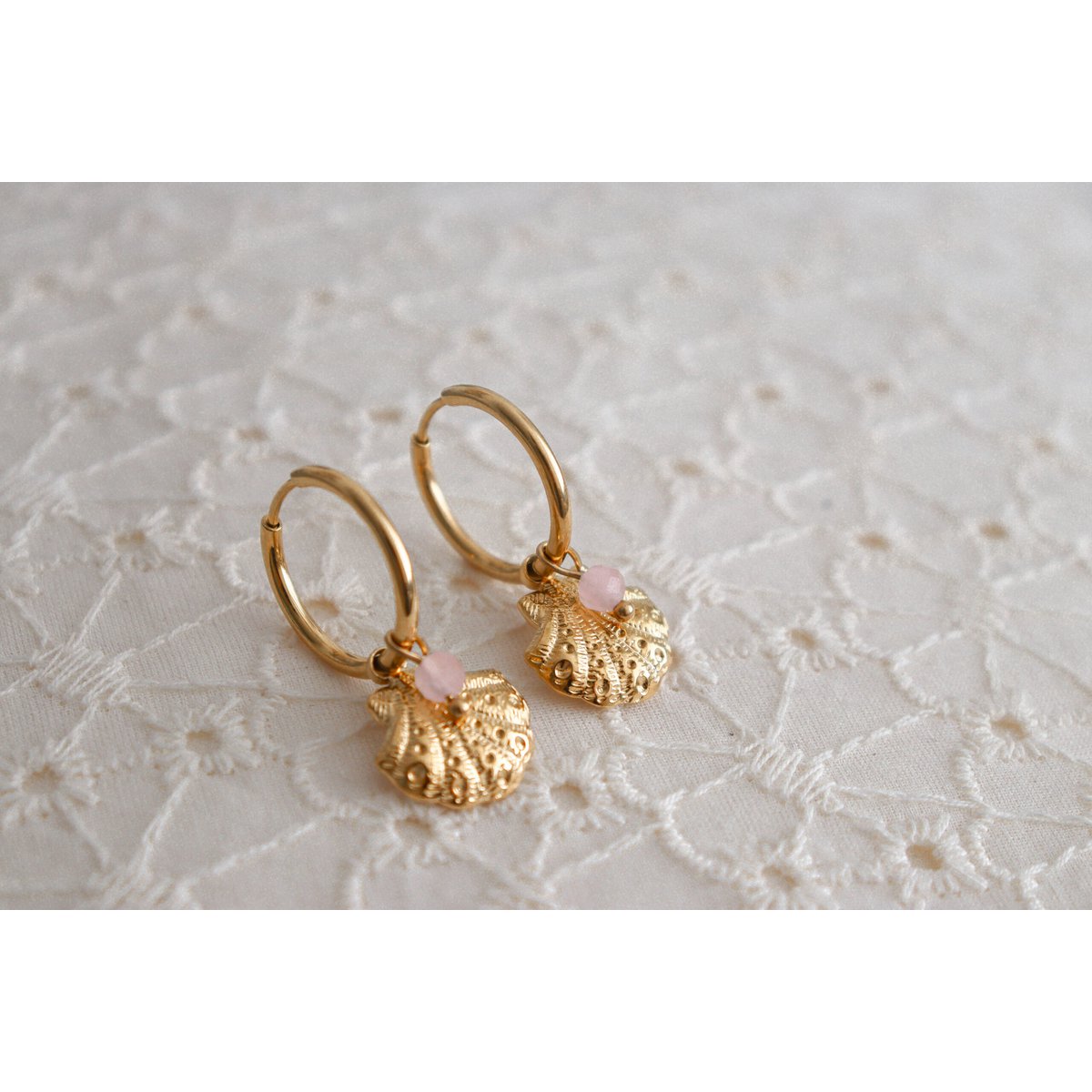 Shell & Rose Quartz Earrings - Gold