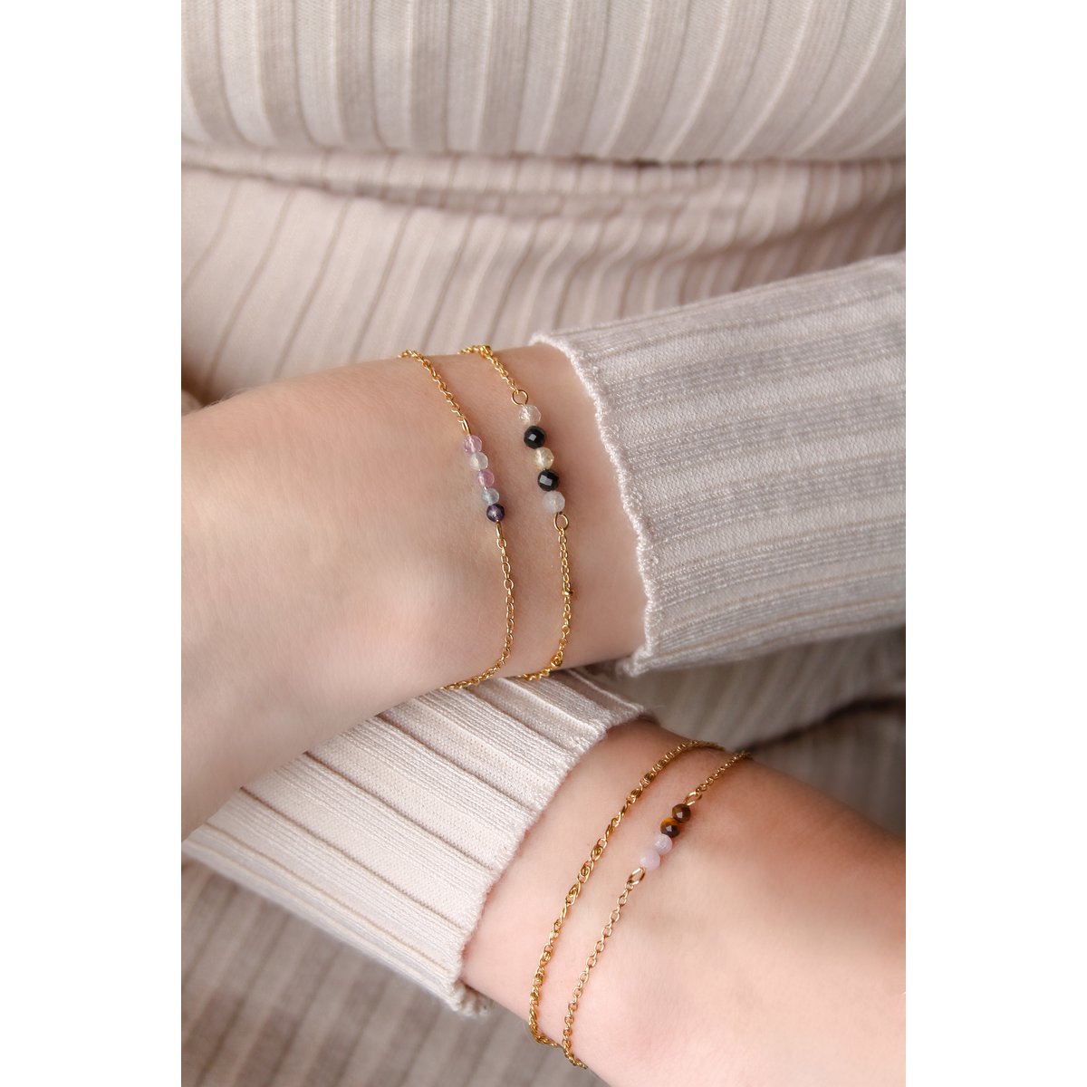 Bracelet Tigereye & Kunzite - Gold