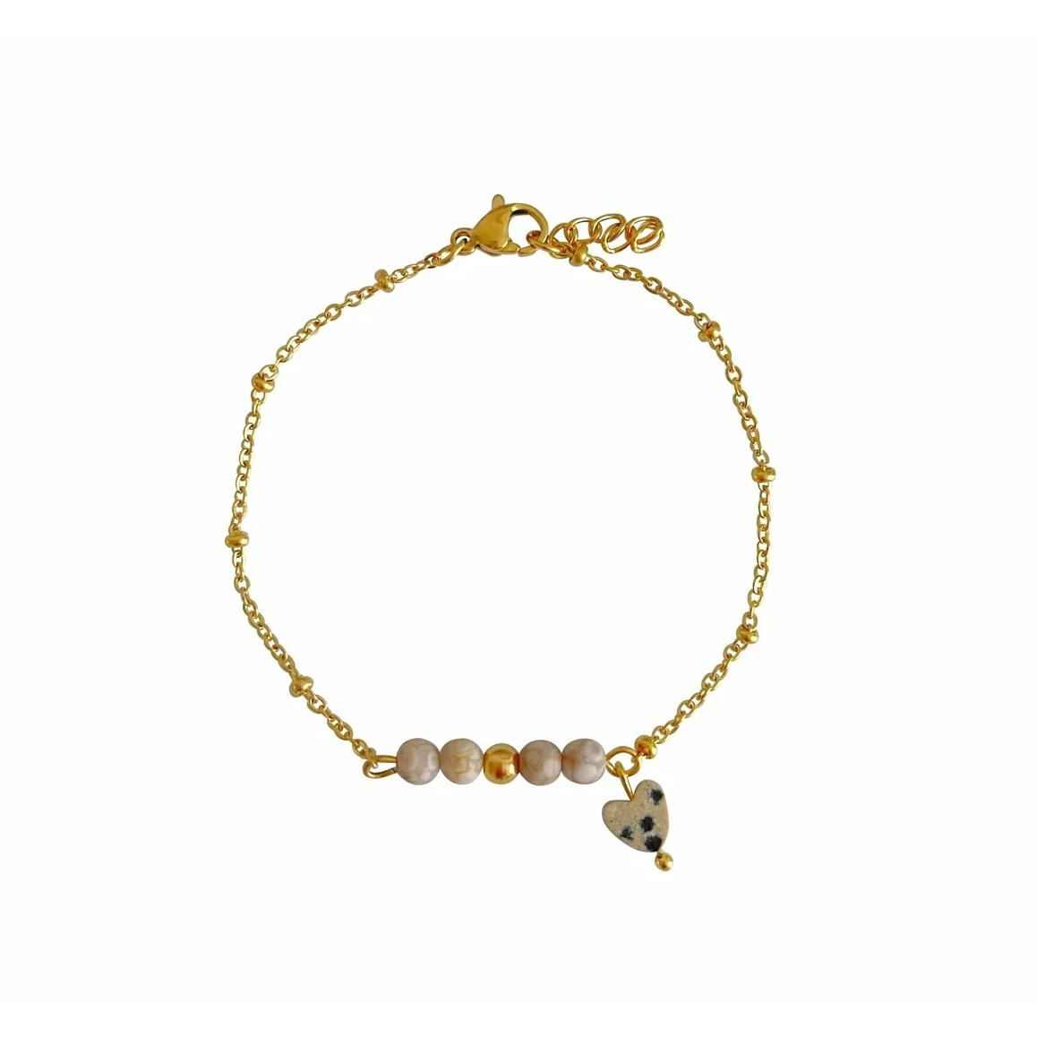 Maifan & Dalmatian Jasper Heart Bracelet - Gold