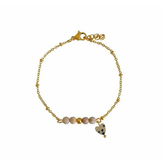 Maifan & Dalmatian Jasper Heart Bracelet - Gold