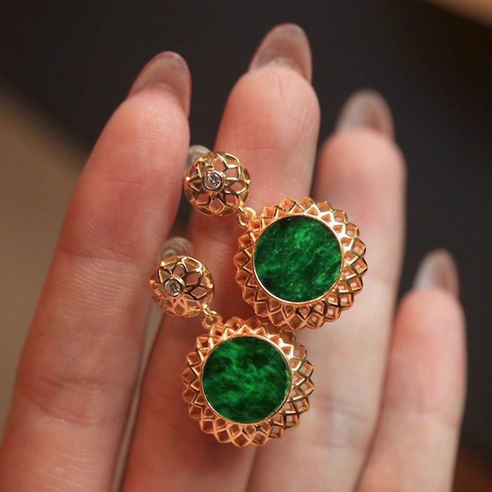 Vivid Jade Flower Framed Earrings