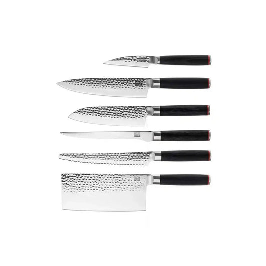 Set of knives - The Complete Set: 6 knives (paring knife + santoku + gyuto + fillet knife + bread knife + cleaver)