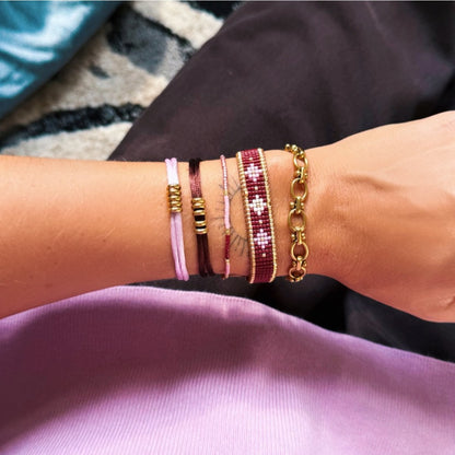 Satin bracelet with rings – dark brown/gold