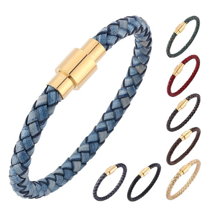 Braided Leather Bracelet-Gold Buckle