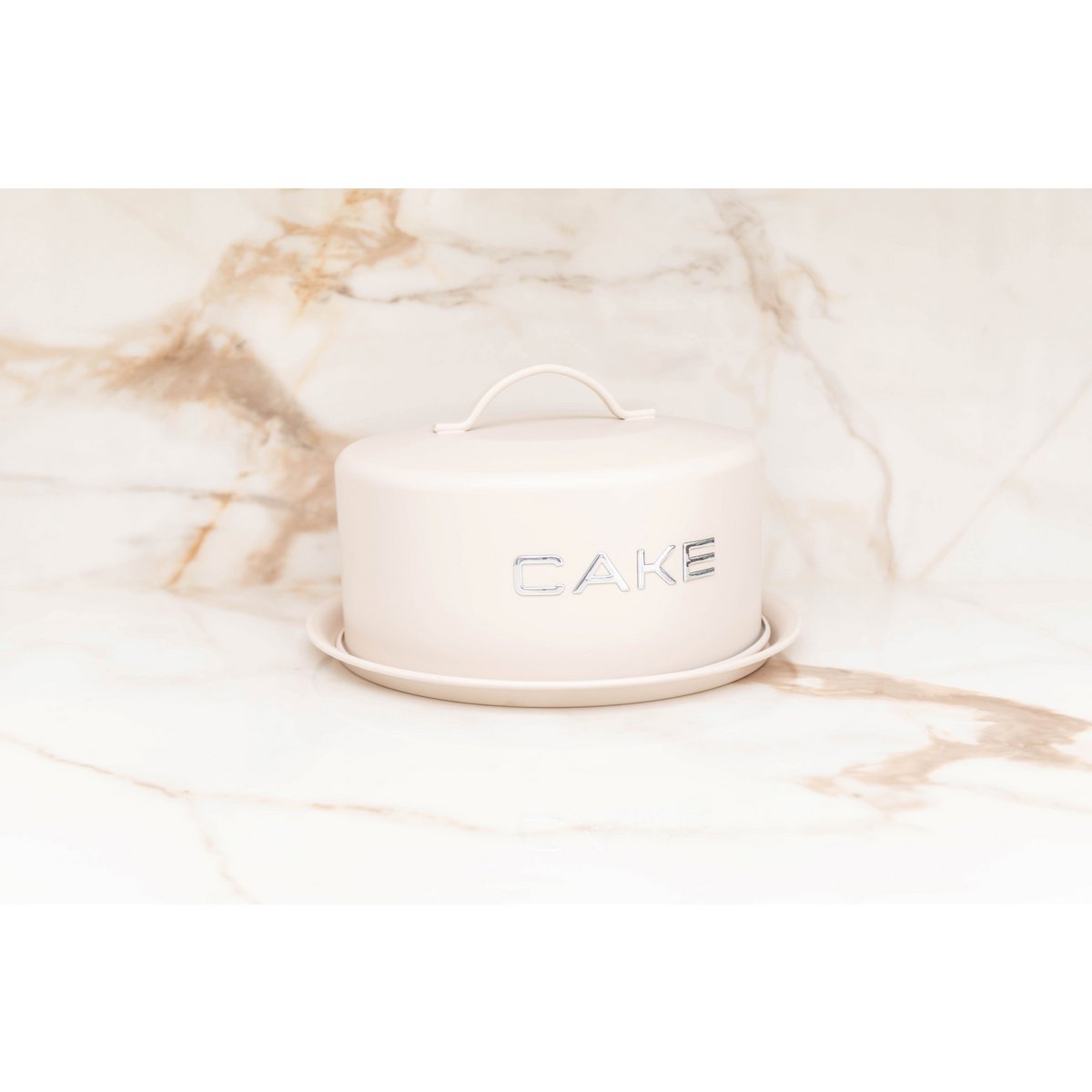 BEIGE CAKE PLATE WITH BELL 28X28X15CM