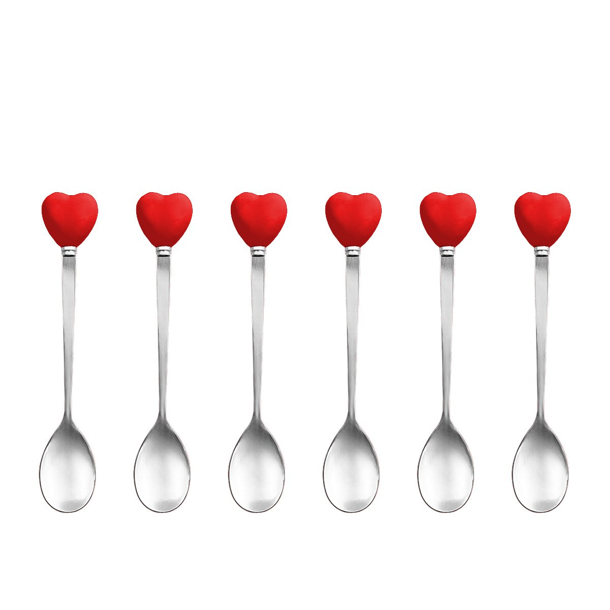 Red heart teaspoons with holder - set of 6