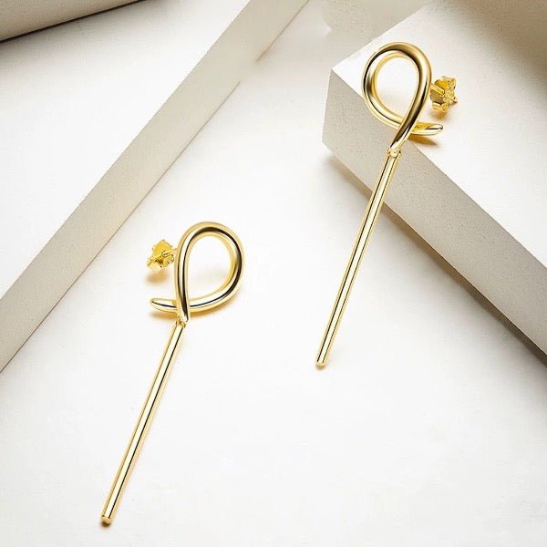 Geometric Curve Hoop Long Line Bar Earrings