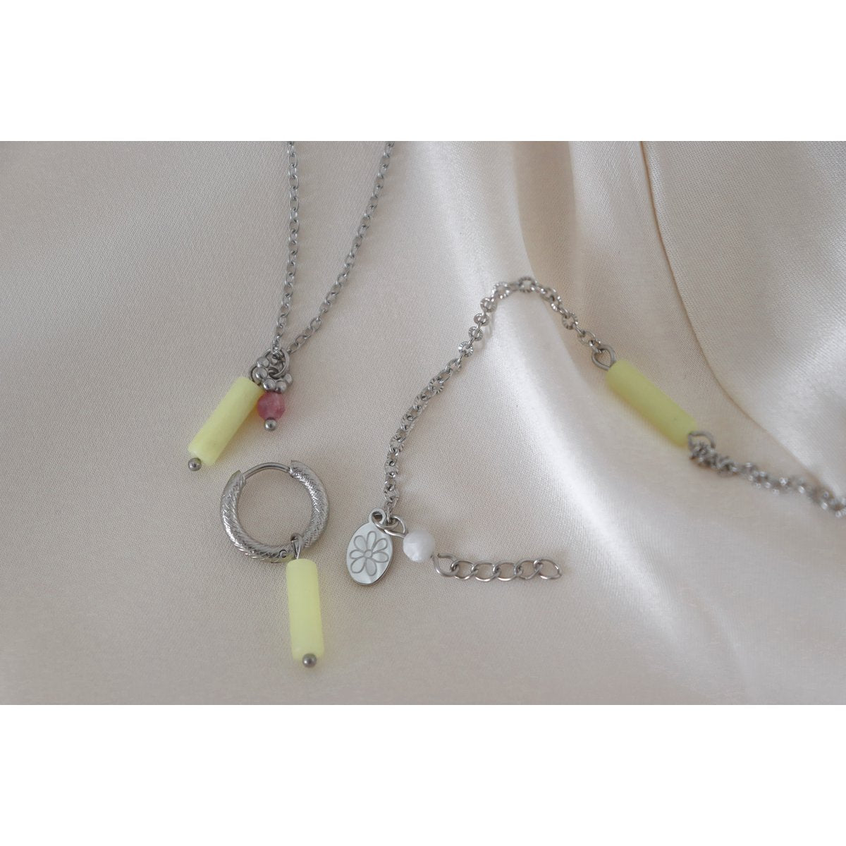 Lemon Jade & Tourmaline Necklace - Silver