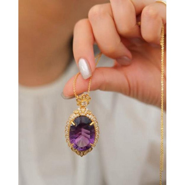 Royal Style Amethyst Large Pendant Necklace
