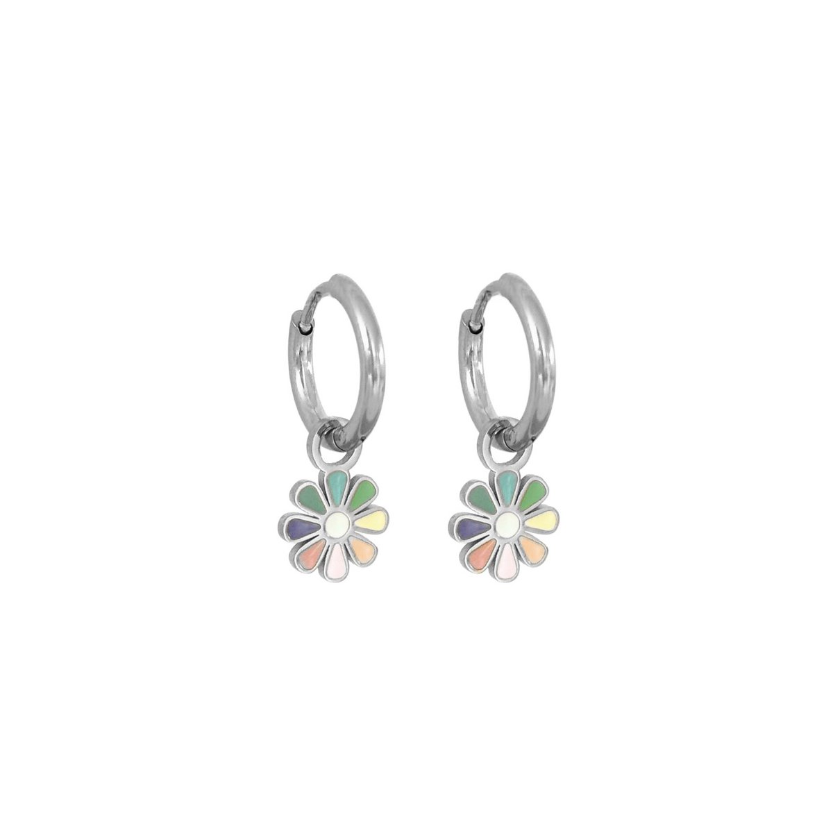 Pastel Flower Earrings - Silver