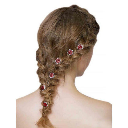 Romantic Red Rose Bridal Hairpins-One set of 8