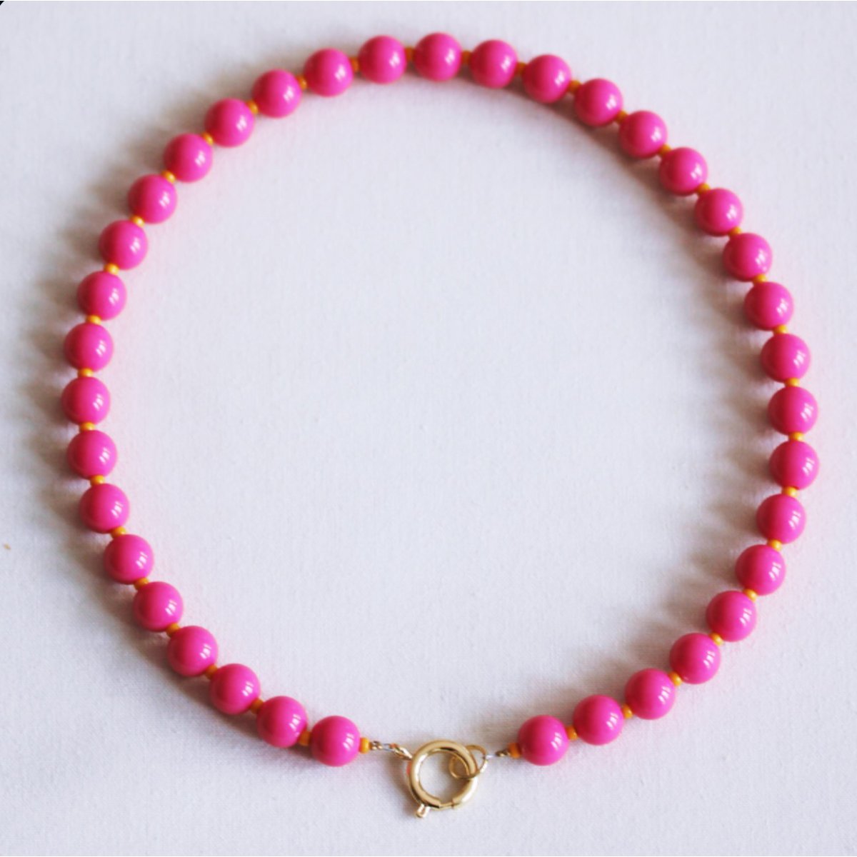 Beaded necklace with Miyuki beads - fuchsia/orange