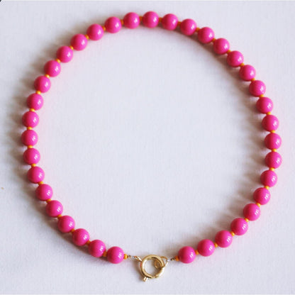 Beaded necklace with Miyuki beads - fuchsia/orange