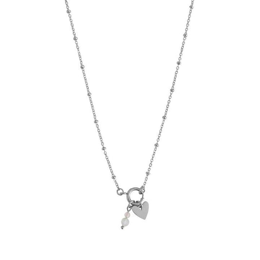 Heart & Gemstones Lock Necklace - Silver