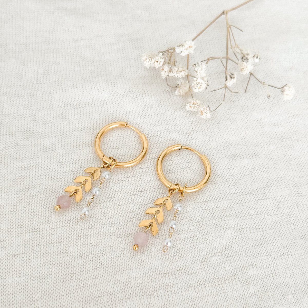 Herringbone, jade & gems earrings - gold