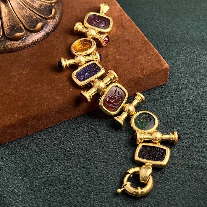 Vintage Roman Cameo Charm Statement Bracelet