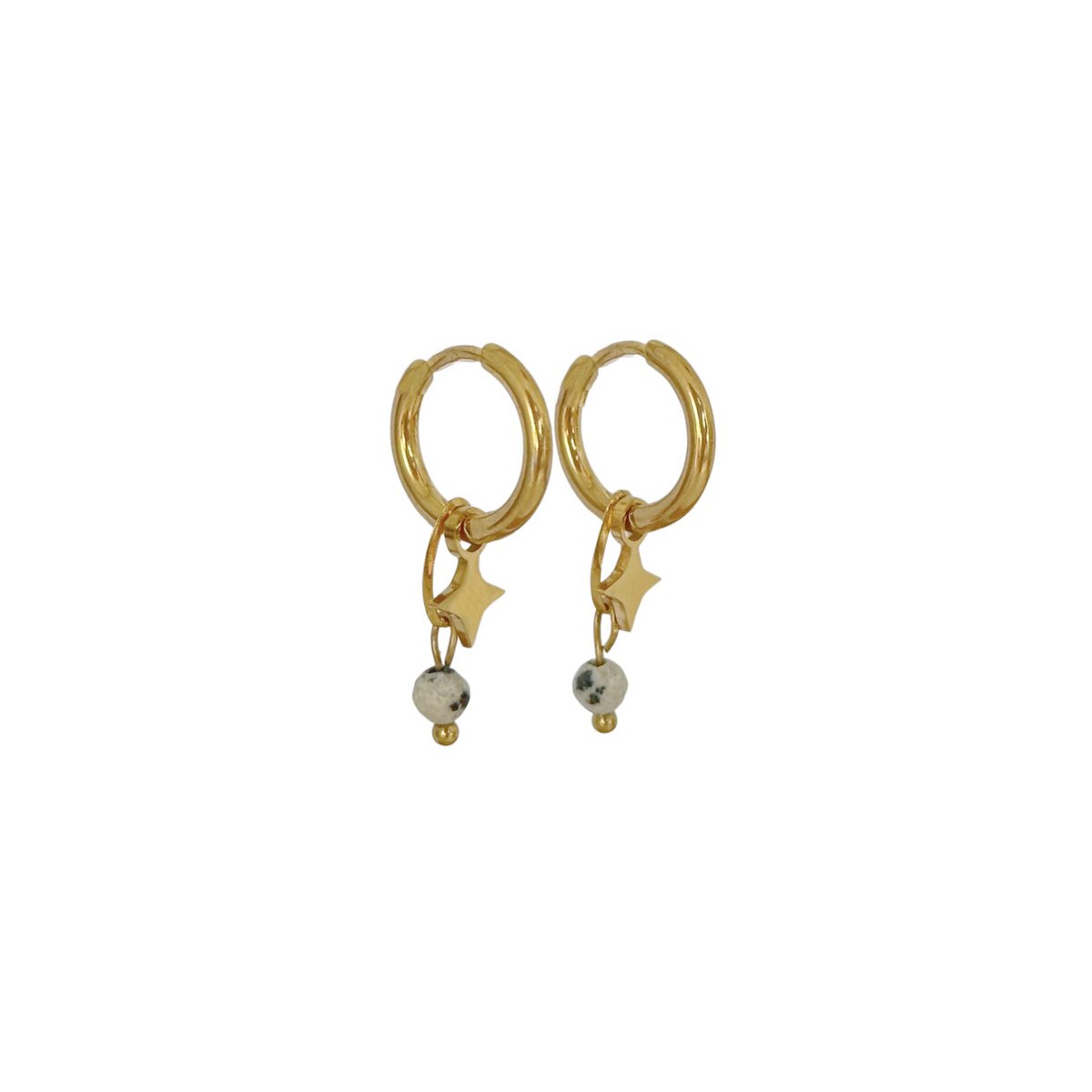 Dalmatian Jasper & Star Earrings - Gold