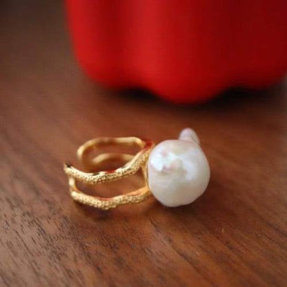 Chunky Large Baroque Pearl Rings-Adjustable