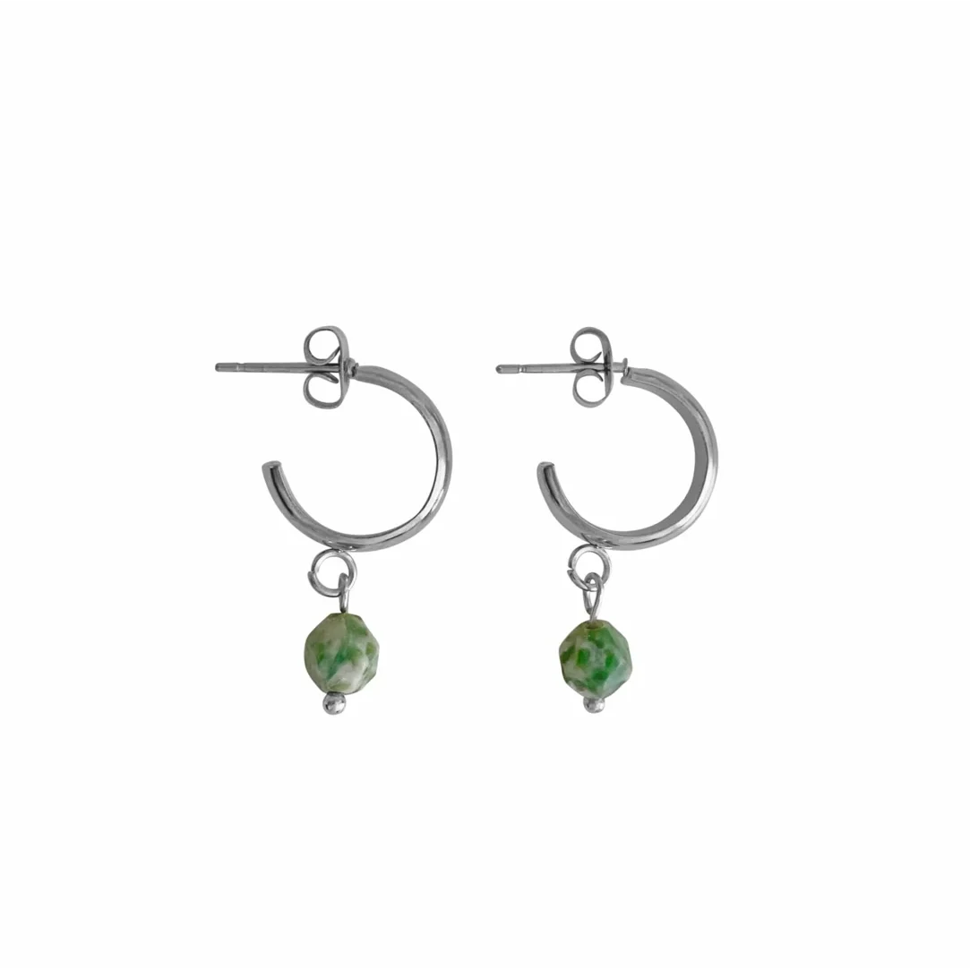 Green Spot Jasper Earrings - Silver