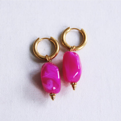 Wide hoop with nugget charm - fuchsia