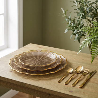 Brown presentation plate with gold rim