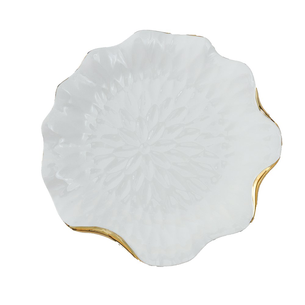 ASSIETTE PLATE EN PORCELAINE BLANCHE AVEC BORDS DORES