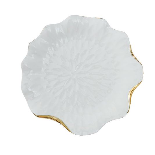 ASSIETTE PLATE EN PORCELAINE BLANCHE AVEC BORDS DORES