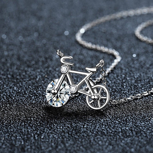 Cute Moissanite Bicycle Necklace