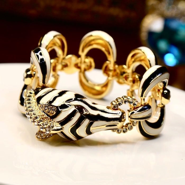 Vintage Zebra Enamel Chunky Statement Bracelet