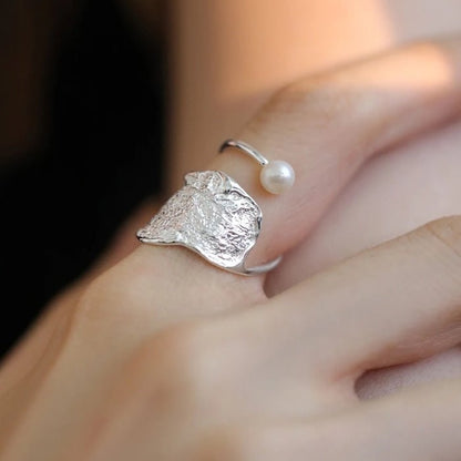 Sterling Silver Adjustable Textured Pearl Ring
