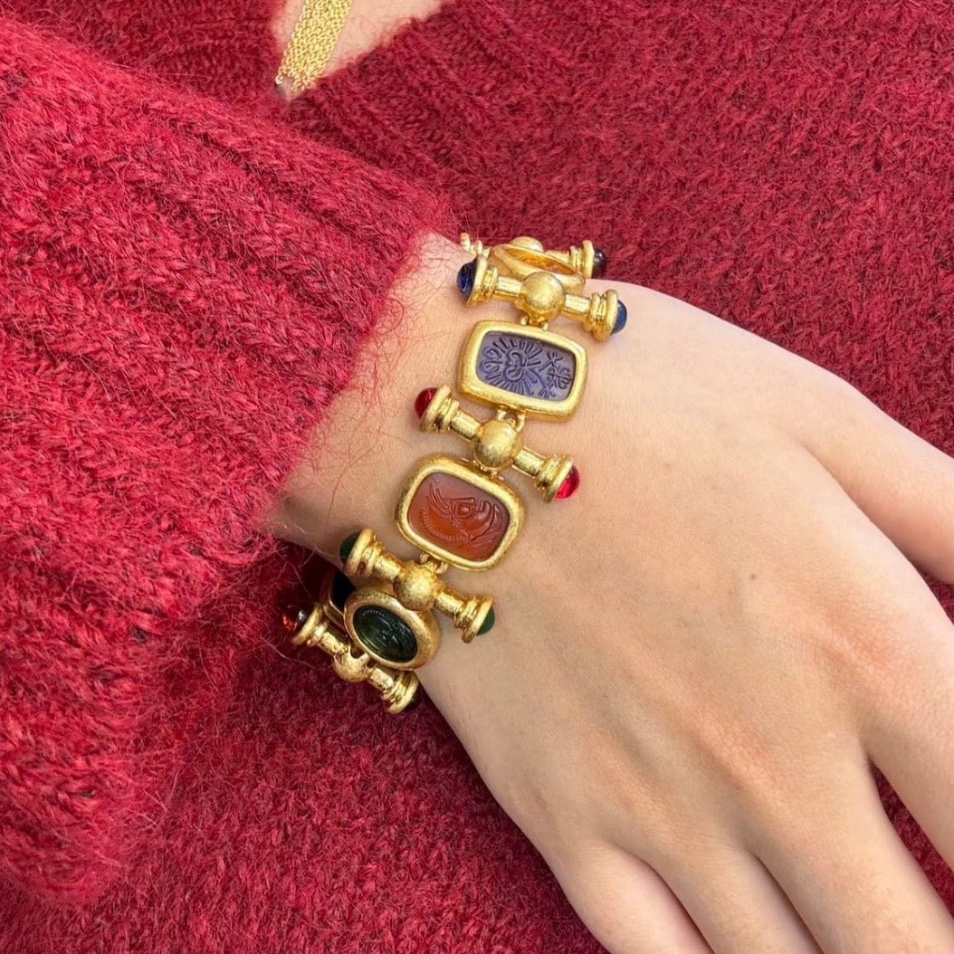 Vintage Roman Cameo Charm Statement Bracelet