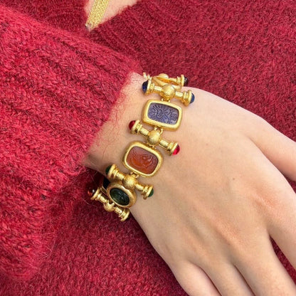 Vintage Roman Cameo Charm Statement Bracelet