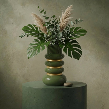 Corrugated green metal vase 20.2x20.2x30.2cm