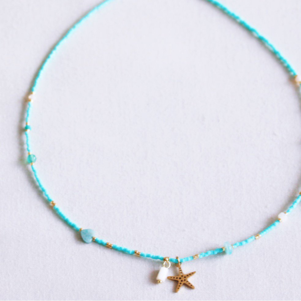 Miyuki necklace with facets and starfish - mint
