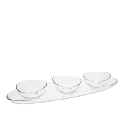 Aperitif set of 3 cups on transparent plateau 50cm