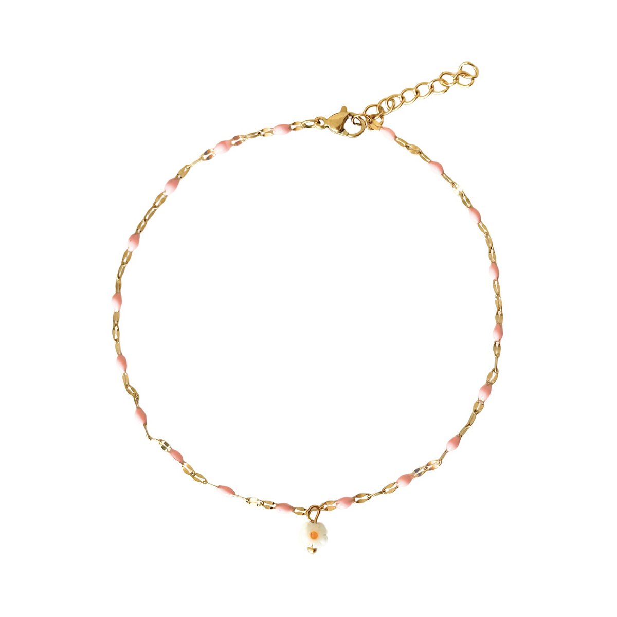 Pink enamel & Madelief ankle strap - Gold