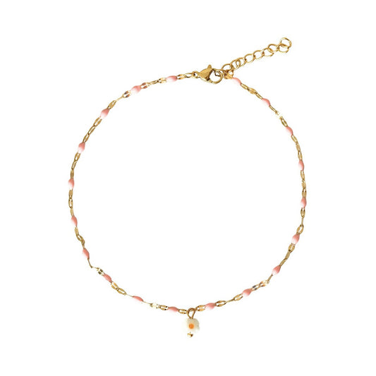 Pink enamel & Madelief ankle strap - Gold