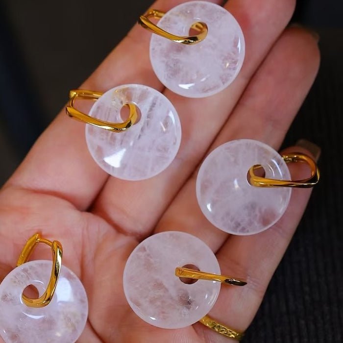 Minimalist Round Clear Quartz Crystal Earrings