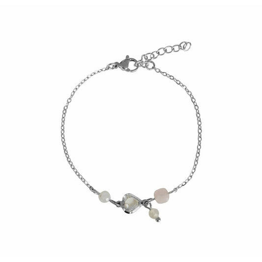 Crystal heart, moonstone and rose quartz bracelet - silver