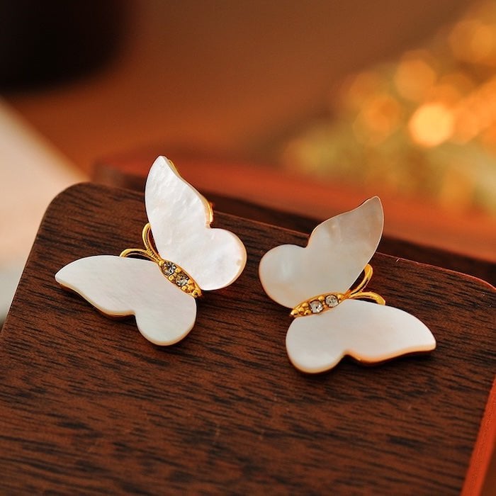 Iridescent Butterfly Shell Stud Earrings