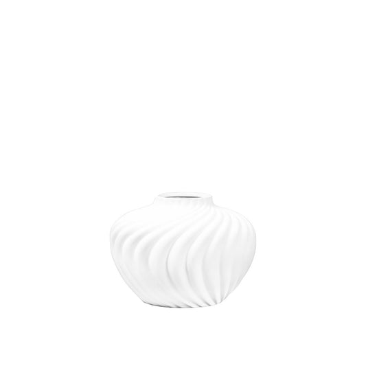 Round white vase whipped cream in polyresine 34.5x34.5x25.5cm