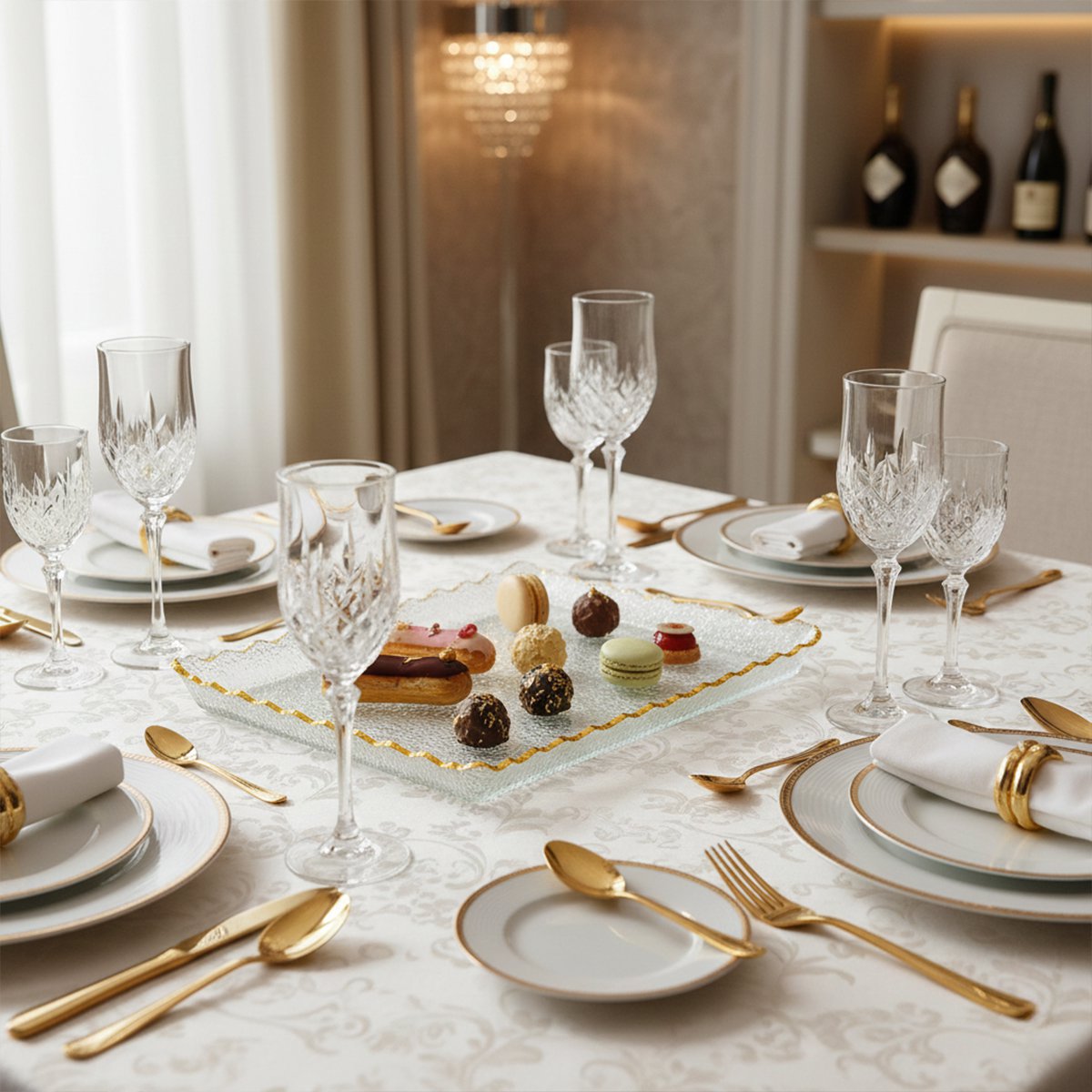 Rectangular gold edge glass tray 36x25x4cm