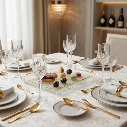 Rectangular gold edge glass tray 36x25x4cm