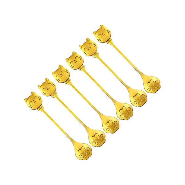 Golden cat teaspoons - set of 6