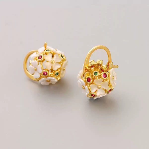 Romantic Flower Basket Hoop Earrings