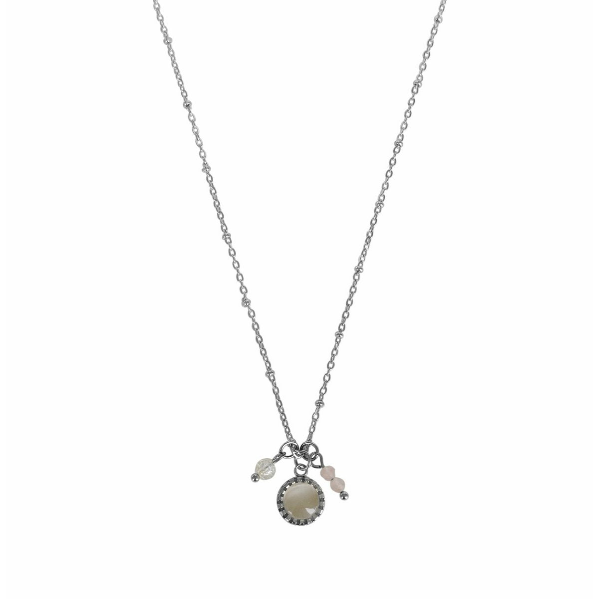 Cat's Eye & Rozenkwarts Necklace - Silver