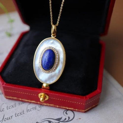 Lapis Lazuli MOP Large Oval Pendant Necklace